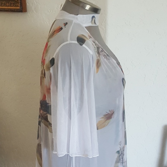 SEXY * WHITE MESH CHOKER * FLUTTER SLEEVE TOP * 3X - Picture 4 of 7